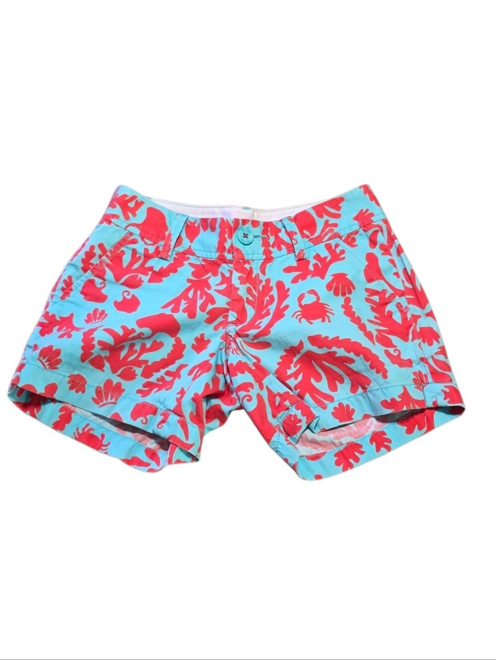 Lilly Pulitzer  Callahan Shorts In "Don't Be Shellfish" Turquoise & Coral/Red 00 - Picture 2 of 13